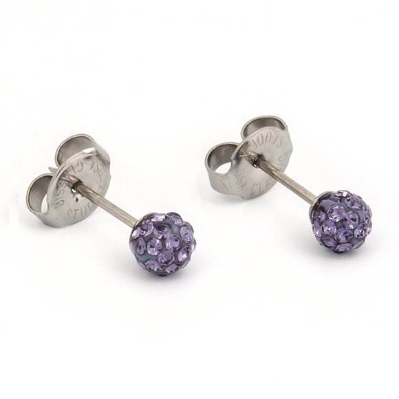 Studex Stainless Steel 4.5MM Fireball Tanzanite Crystal Ear Piercing Earrings - Picture 2 of 6